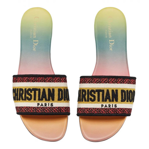 Christian Dior Dway Rainbow Multicolor Embroidered Logo Slide Flat Sandal 40 - Picture 1 of 12